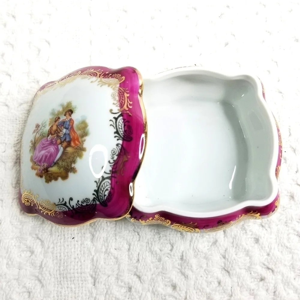 Vintage Porcelain Limoges Made in France Square Porcelain Jewelry Trinket Box